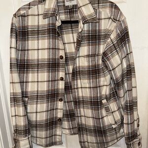 Plaid White Flannel Button up Jacket Size Small
